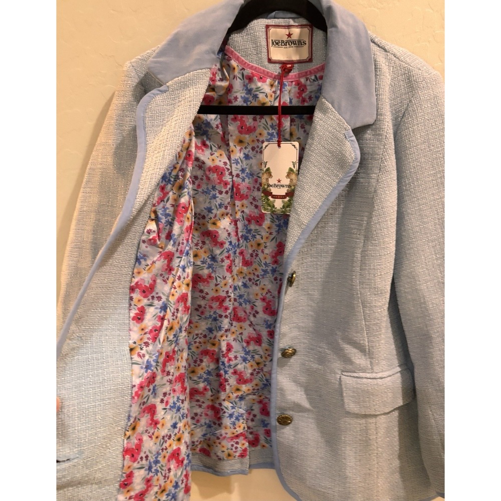 NWT Joe Browns Light Blue Tweed Blazer Jacket Floral Lining Contrast Trim 18W